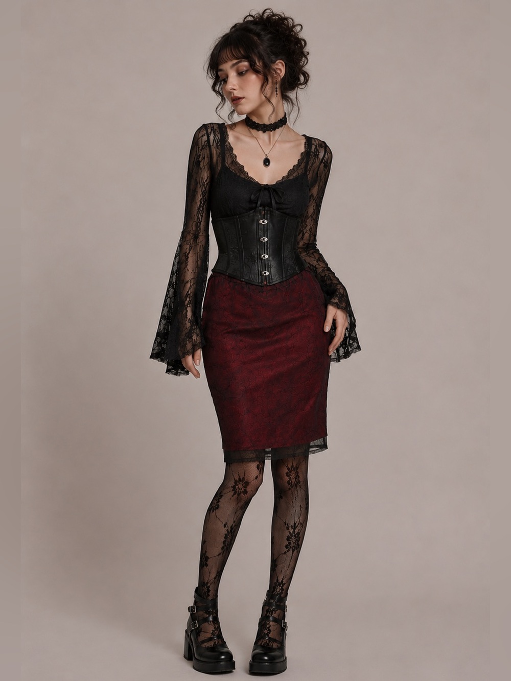 Vintage 90s Y2K Layered Mesh Midi Skirt Red Satin Black Overlay Whimsigoth Goth
